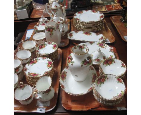 Four trays of Royal Albert 'Old Country Roses' bone china teaware, to include; cups, saucers, teapots, plates, baluster vases