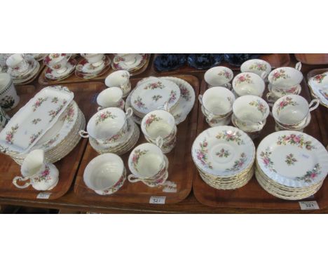 Three trays of Royal Albert bone china Moss Rose design teaware. (3)(B.P. 21% + VAT) In general only, most items appearing in