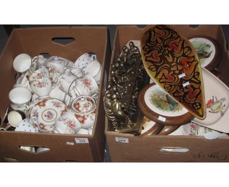 Two boxes of assorted china, various to include; Royal Standard 'Rambling Rose', Tuscan 'Windsor',  Poole pottery dish, wall 