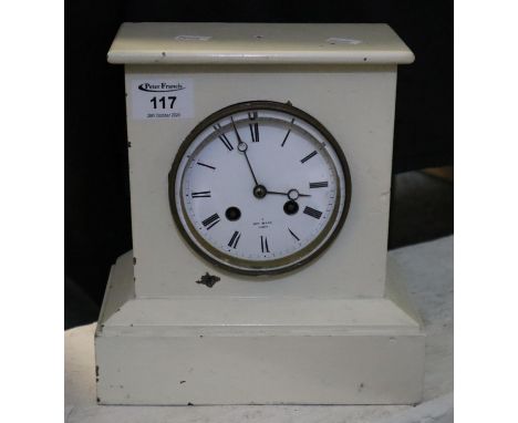 19th Century French two train slate mantel clock, the case now painted. (B.P. 21% + VAT) 