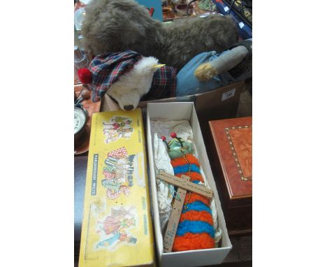Collection of items to include; soft toys, The Dandy and Beano annuals, caterpillar Pelham puppet in original box etc. (B.P. 