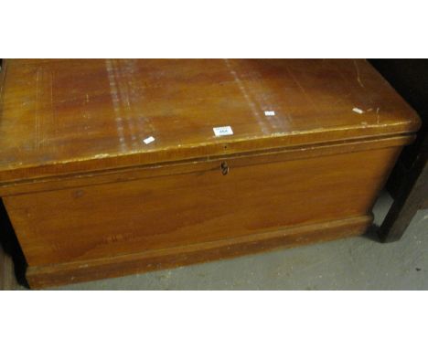 Victorian pine trunk with fitted candle box of rectangular form. (B.P. 21% + VAT)Candlebox is complete with heavy wear, marks