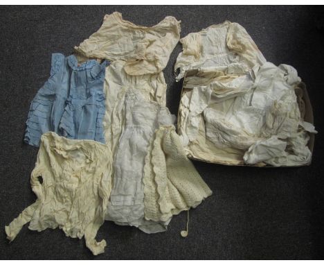 Box of late 19th/early 20th Century childrens clothing including; nightgowns, dresses, woollen cape, blouses etc. Together wi