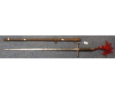 19th Century British military officers sword, probably Scottish, having fullered single edged tapering blade, steel cross pie