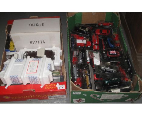 Two boxes of assorted diecast model vehicles in original packaging, exclusive first editions 00 scale vehicles, Franklin Mint