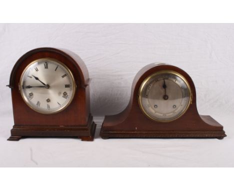 A mahogany cased arch top mantel clock with silvered dial and another similar