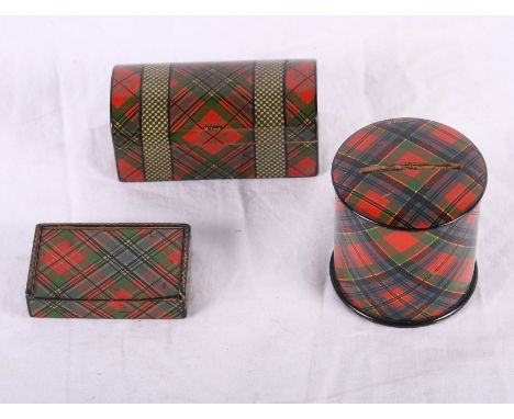 Two tartan ware "Maclean" pattern trinket boxes and a "Macpherson" pattern money box