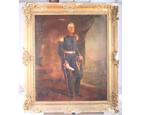 A 19th Century oil painting, portrait of a gentleman in military uniform, in swept gilt frame