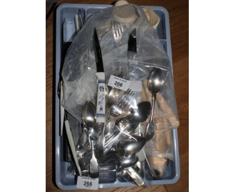 Assorted 19th Century and other silve and plater teaspoons, a plated bread fork and other plated flatware