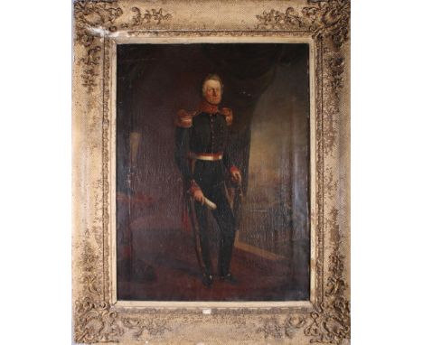 A 19th Century oil, portrait of a gentleman in military uniform, 32" x 24", in gilt gesso decorated frame