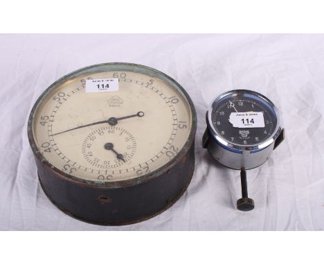 A Dent wall mounted clock timer, white painted 7" dial, and a Smiths car clock