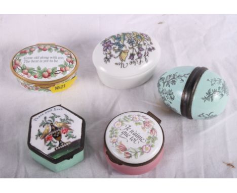 Five china and enamel trinket boxes by Crummles and others, various