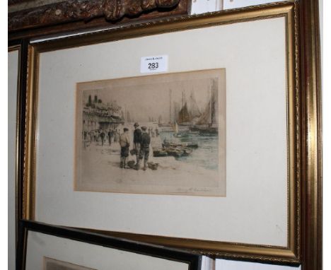 Fred Slocombe: an etching, deer in Windsor Great Park, another etching, Christmas Greetings from the Slocombe Family 1898, a 