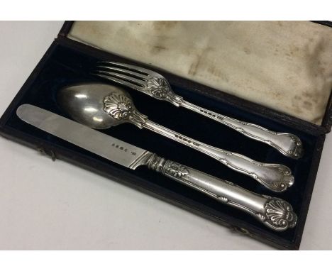 A good Victorian silver three piece christening cutlery set. London 1851. By Francis Higgins. Approx. 103 grams. Est. £100 - 