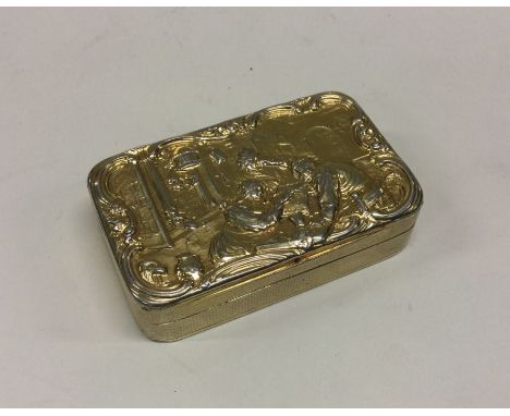 A rare George III chased silver snuff box decorated with a tavern scene. London 1815. By John Linnit. Approx. 132 grams. Est.