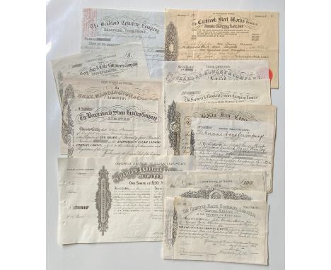 BRITISH SHARE CERTIFICATES FOR VARIOUS COMPANIES, ALL PRE-1900 (18).&nbsp; 