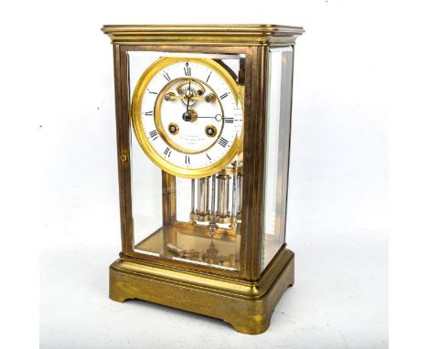 An early 20th century brass-cased 4-glass 8-day mantel clock, by Payne & Co of London, white enamel dial with Roman numeral h