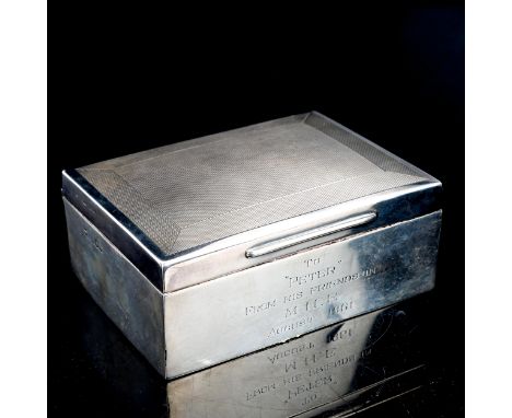 A Victorian silver cigarette case, rectangular form with engine turned decoration, by Walter Raymond, hallmarks London 1896, 