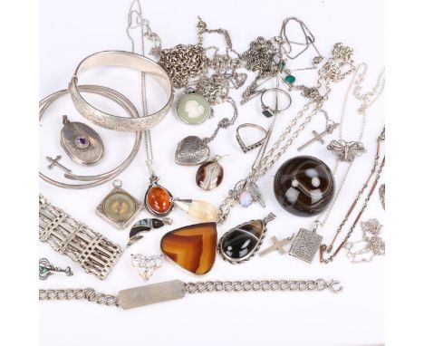 Various silver jewellery, including hinged bangle, gatelink bracelet, pendants, ring etcLot sold as seen unless specific item