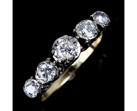 A late 20th century 18ct gold graduated 5-stone diamond half hoop ring, illusion set with modern round brilliant-cut diamonds