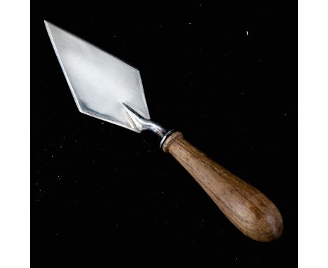 A small novelty silver plated gardening trowel, with turned wood handle, maker's  marks J S and S, length 15.5cmNo damage or 