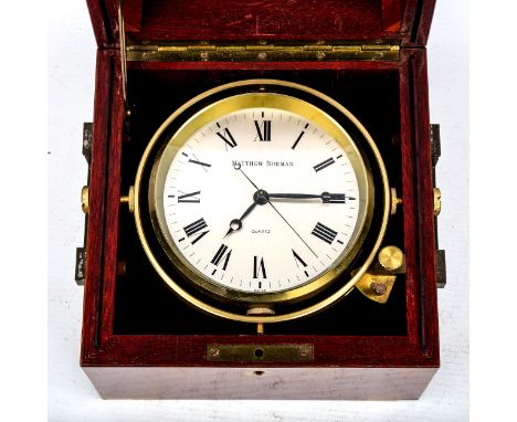 A modern mahogany-cased quartz ship's chronometer, by Matthew Norman, case width 17cm, not currently workingMovement - not cu