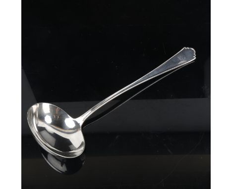 A George VI silver soup ladle, with engrave Maltese Cross, by James Dixon & Sons Ltd, hallmarks Sheffield 1948, length 30cm, 