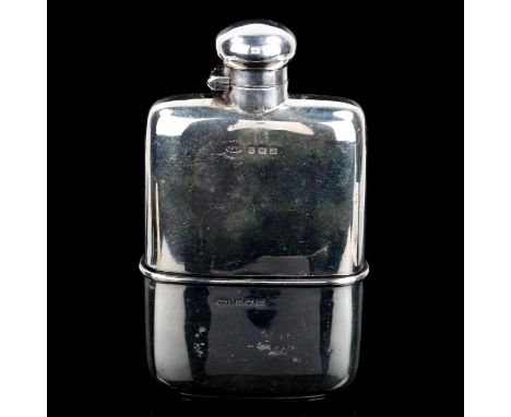 A George V silver curved hip flask, with bayonet hinged cap and removeable beaker cup with gilt interior, by Marples & Beasle