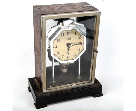 A Vintage Bulle electro-magnetic mantel clock, silver dial with Arabic numerals and stained oak case, case height 23cm, not c