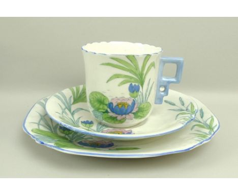 An Art Deco part tea service, marked to base C.W.S. Co-operative Wholesale Society, Windsor China, comprising six tea cups, s