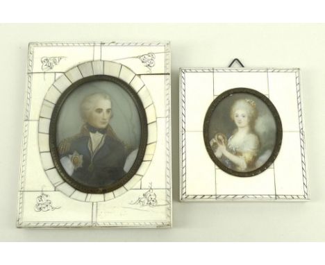 A miniature portrait on vellum, 19th century, of Admiral Lord Nelson, titled by hand verso, 8 by 6.5cm, in an ivory 'piano ke