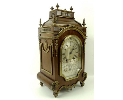 A Victorian mahogany cased mantel clock, silvered dial with black Roman numerals, twin train WBK & Fils, Paris movement, no 2