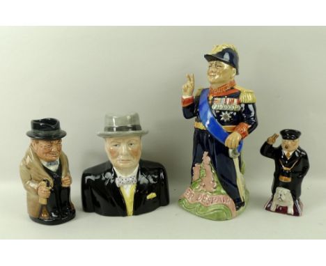 A Royal Doulton character jug depicting Winston Churchill, together with two Kevin Francis jugs, 'Never Despair' and 'Victory