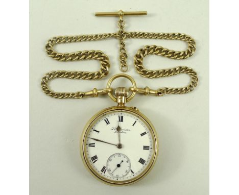 A Victorian 18ct gold cased gentleman's open faced pocket watch, J. W. Benson, London, keyless wind, white enamel dial bearin