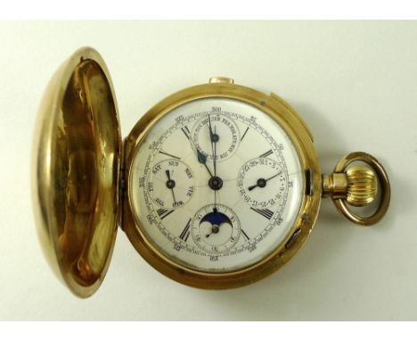 A late Victorian 18ct gold pocket chronometer watch, by R. C. Oldfield, Liverpool, with astronomical moon phase, month, day a