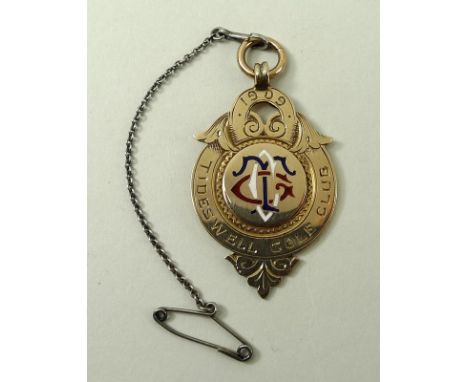 A 9ct gold medal, Tideswell Golf Club, 1909, Medal Competition Final, G. A. Howe, 4cm, Fattorini & Sons, Birmingham 1909, 9.0