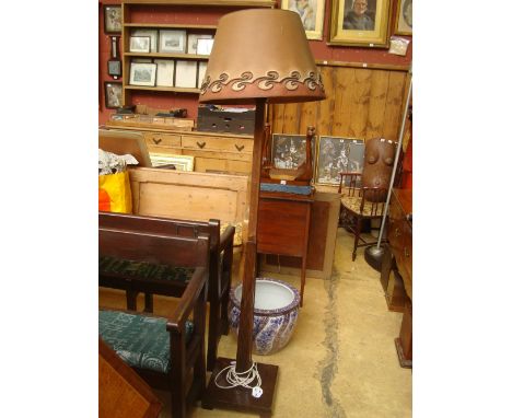 A 1930's mahogany square section standard lamp with original shade. 