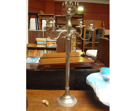 A silver plated five light tall candelabrum. 