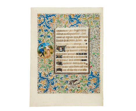 Leaf with prayers that follow a Litany, from a Book of Hours with border scenes most probably from the life of St. Alexius, i