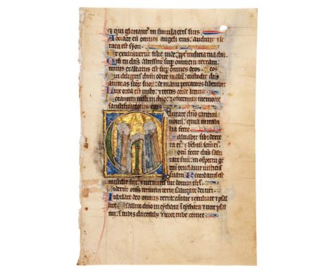Leaf from a Psalter, with a large historiated initial, in Latin, illuminated manuscript on parchment [northern France (probab