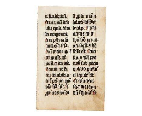 ‡ Leaf from the Ordinary of a Missal, in Latin, manuscript on parchment [Germany, c. 1500] Single leaf, with double column of