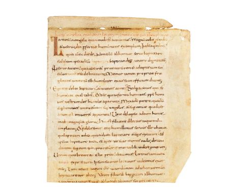 Ɵ Three cuttings from an exceptionally early manuscript of Paul the Deacon's Homiliary, in Latin, on parchment [Rhineland, la