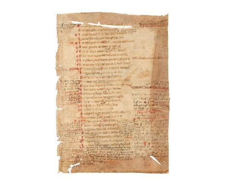 ‡ Leaf from a manuscript of Alexander de Villa Dei, Doctrinale puerorum, a grammar in Latin verse, on parchment [France, c. 1