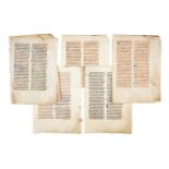 Seven leaves from a Missal, in Latin, decorated manuscript on parchment