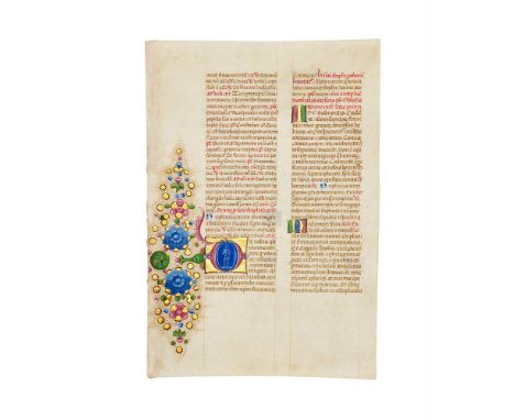 Leaf from a Breviary, with a fine historiated initial, in Latin, illuminated manuscript on parchment [Italy (Ferrara or Cremo