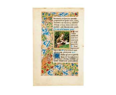 Leaf from the Suffrages of Saints with two small square miniatures of SS. Michael the Archangel and John the Baptist, from a 