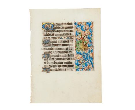 Leaf from a Book of Hours, with a two-faced drollery in the border, in Latin, illuminated manuscript on parchment [France (pr