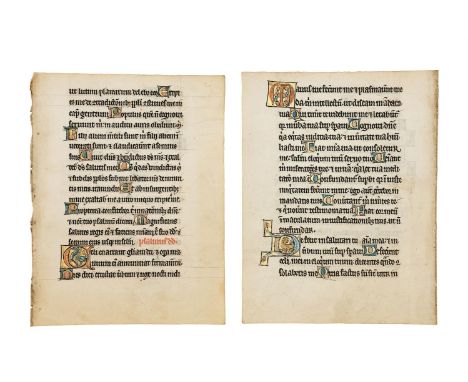 Two leaves from a Psalter, with a lion and a griffon in the initials, in Latin, illuminated manuscript on parchment [France, 
