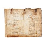Limp parchment binding formed from three bifolia reused from a Glossed Biblical manuscript