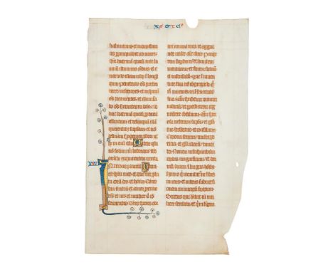 Leaf from the gargantuan 'Bohun Bible', with an illuminated initial, manuscript in Latin on parchment [England (East Anglia, 